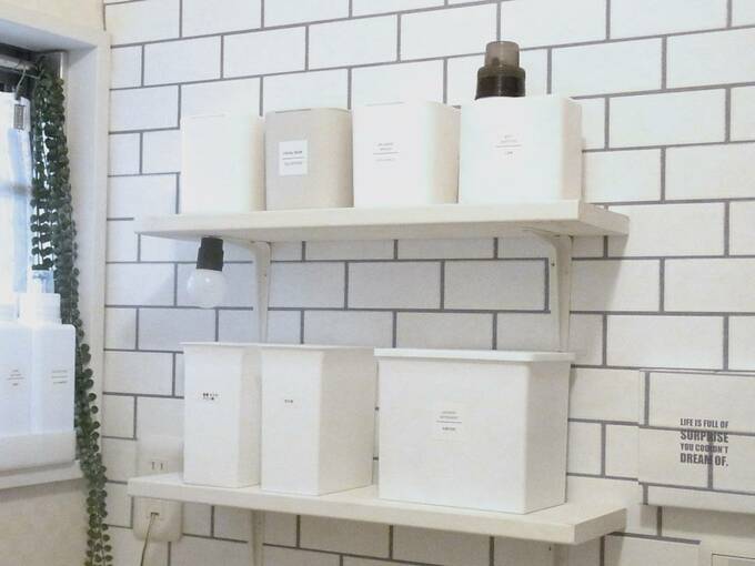 ラベリングして洗面所に並べる