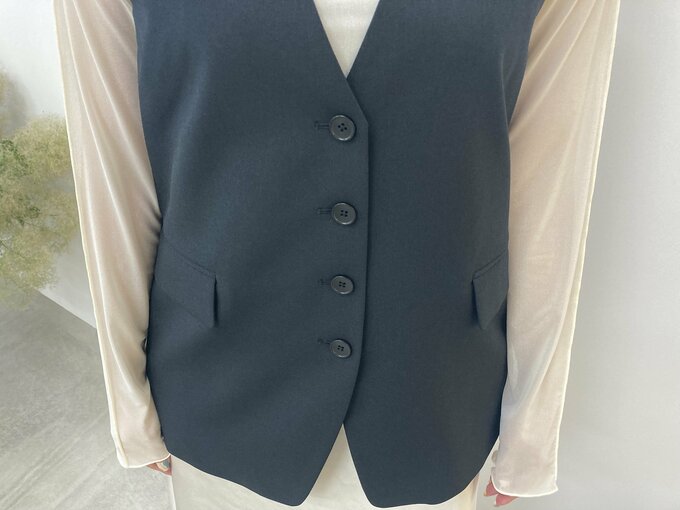 GUのノーカラーベストボタンを閉めた状態