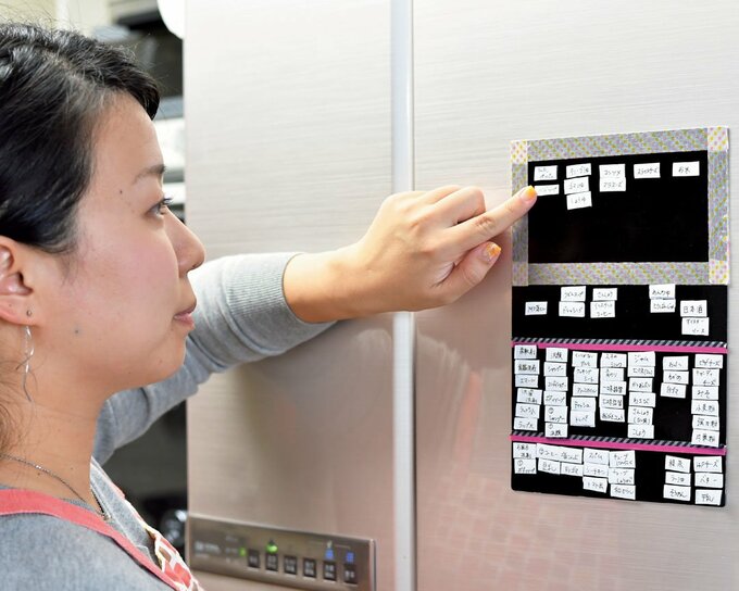 買い物リストを指さしている女性