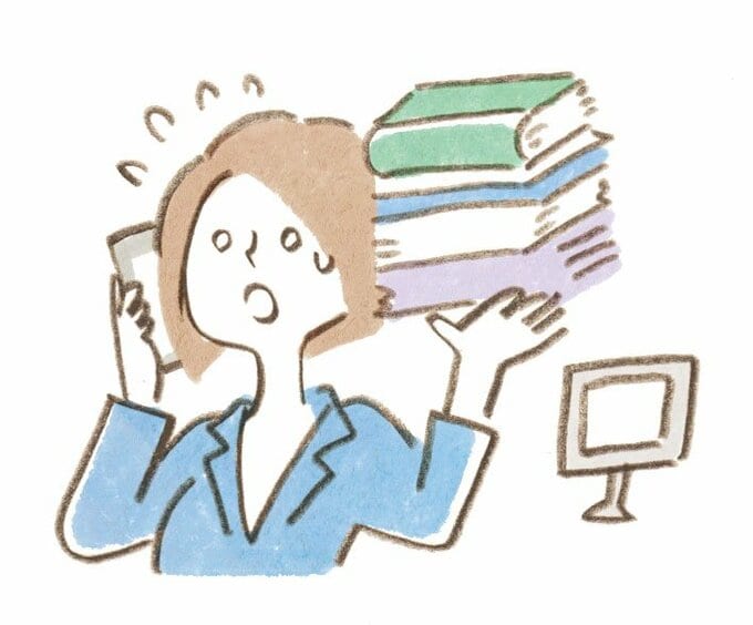 仕事に追われる様子のイラスト