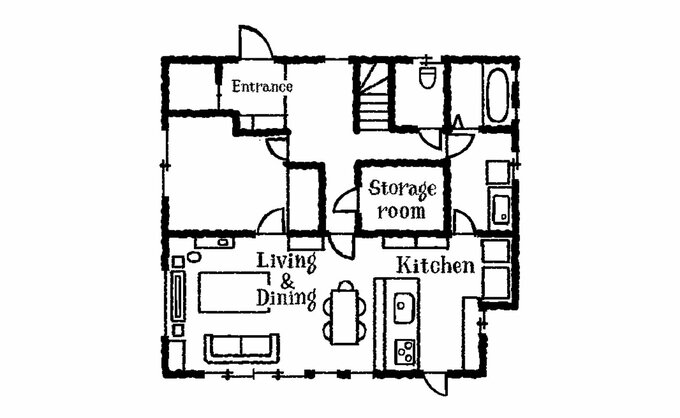 LDKや納戸がある1階の間取り