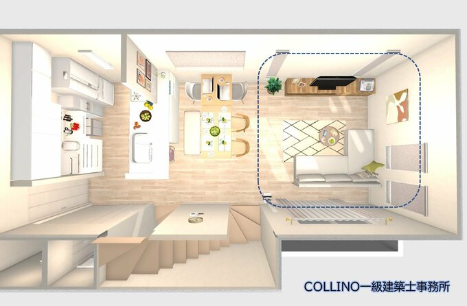 ヒジのないL字型のソファの配置after