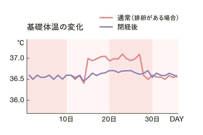 通常と閉経後の基礎体温変化のグラフ