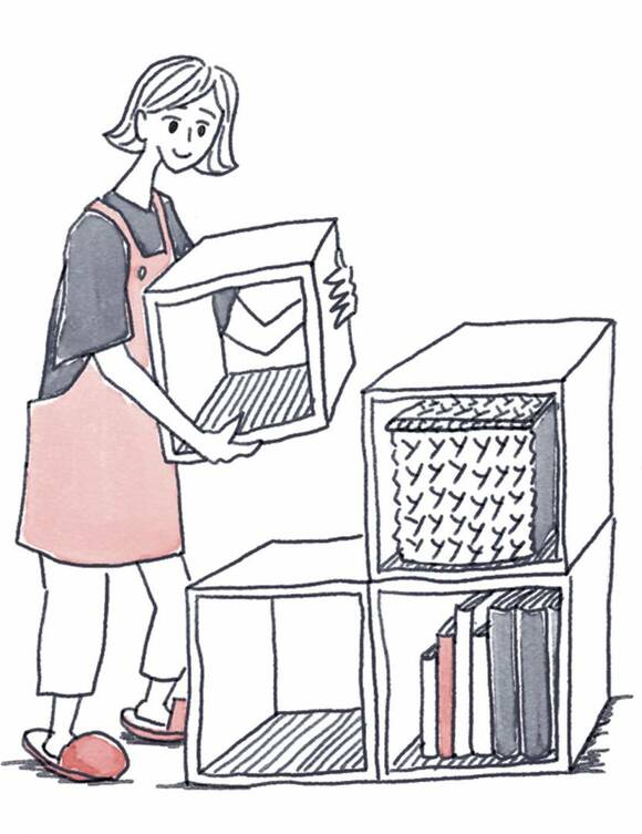 イラストモジュール家具を持つ女性