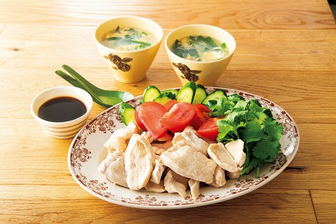 そぎ切り鶏のカオマンガイとニラ玉スープ