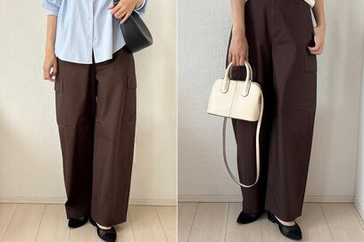 ユニクロ・1990円に値下げ中の「バレルカーゴパンツ」で脚長に。アラフォーが即、今っぽくなれる