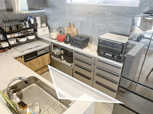 U型キッチン実例ワークトライアングル