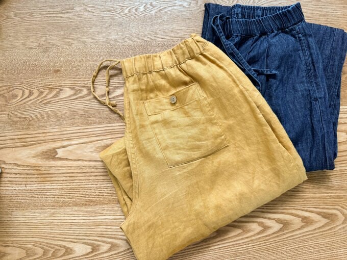 リネンパンツ ブルー イエロー