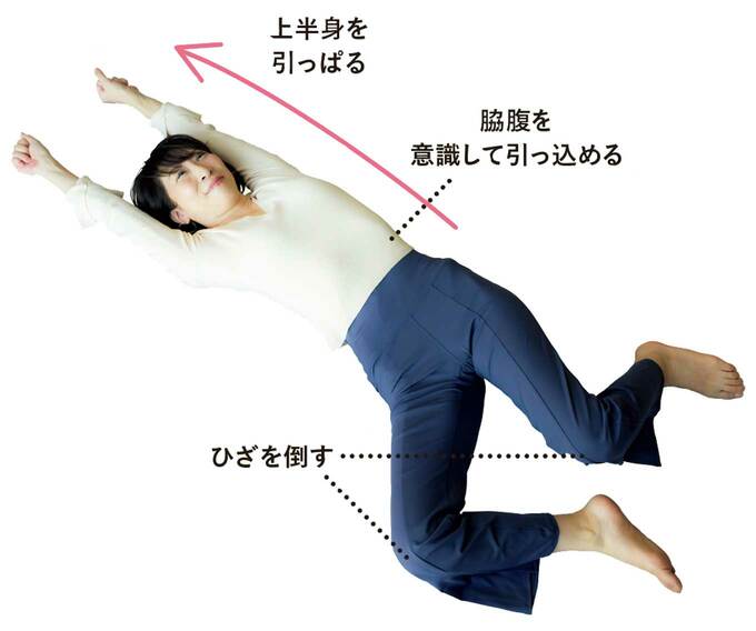 あおむけに寝てやせ動作をする人