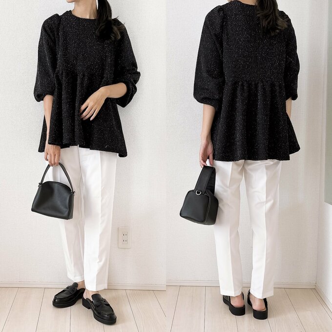 ラメツイードフレアトップス着用
