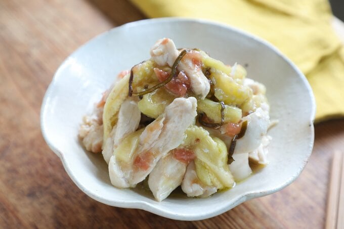 ナスと鶏胸肉のあえもの