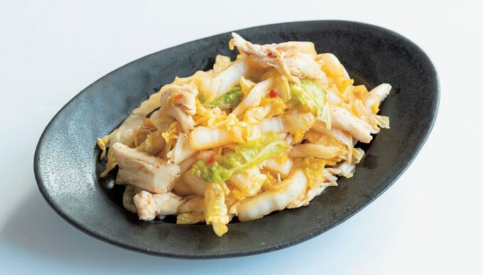 千切り白菜とササミのピリ辛あえ