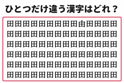 「5秒で見つけたらスゴイ！」。大量の“田”の中から1つだけ異なる漢字を探すクイズ