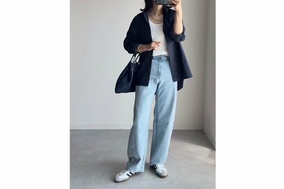 中年体型カバーに使える、GU「2990円デニム」。158cmの40代が着まわし