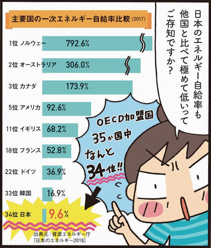 主要国の一次エネルギー自給率比較
