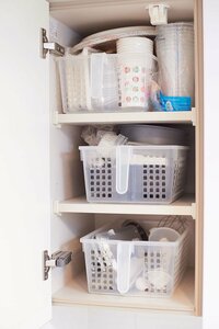 自分だけ使うものはカゴに入れてざっくりまとめる