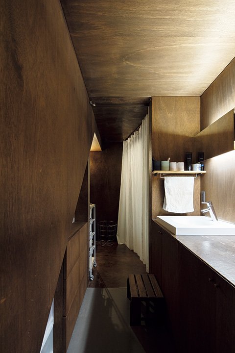 広いカウンターを備えた洗面スペース