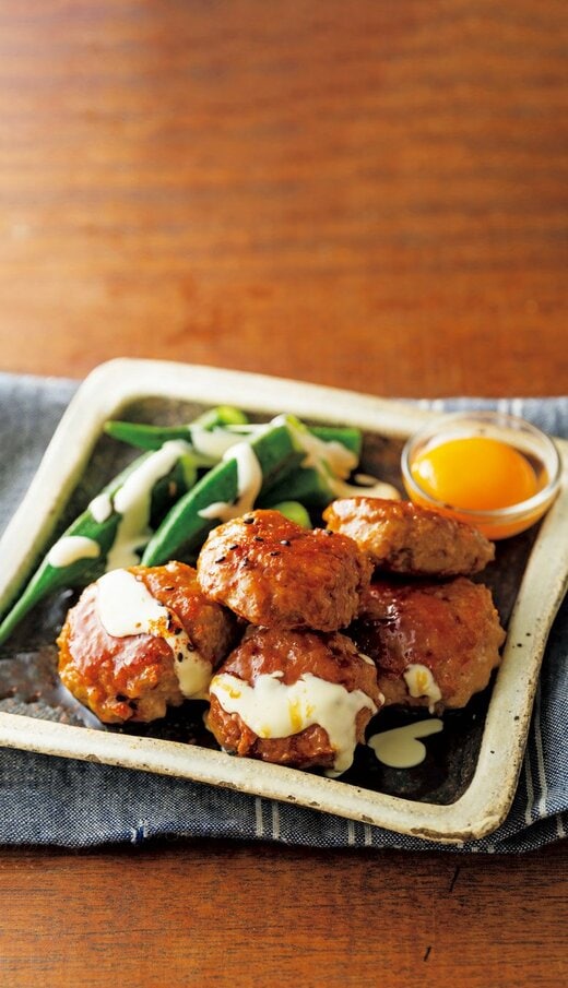 月見つくねとオクラの照りマヨ