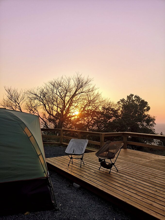 富士山を望む南伊豆でキャンプ。夕日がきれい!