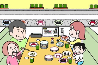 家族で回転ずしへ…なにかが違う？5つ見つけたらエラい間違い探し