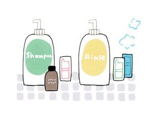 シャンプーやリンスのサンプル いつも使っているシャンプーやリンスの近くに置く
