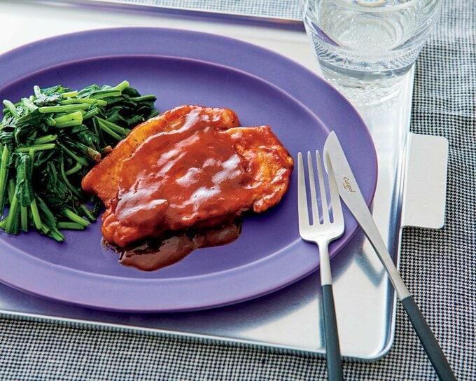 豚肉とホウレンソウのポークチャップ