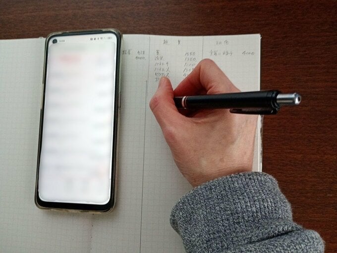 スマホと家計簿(モザイクあり)