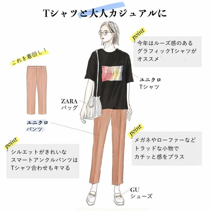 Tシャツと合わせて大人カジュアルに