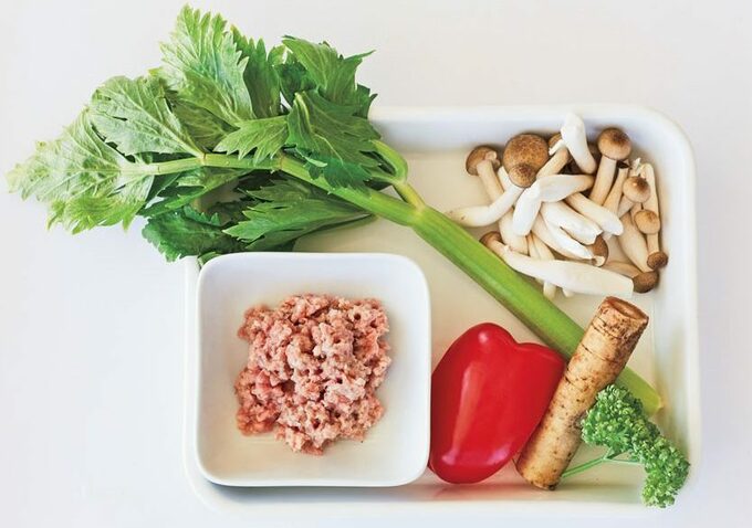 ゴボウセロリひき肉など