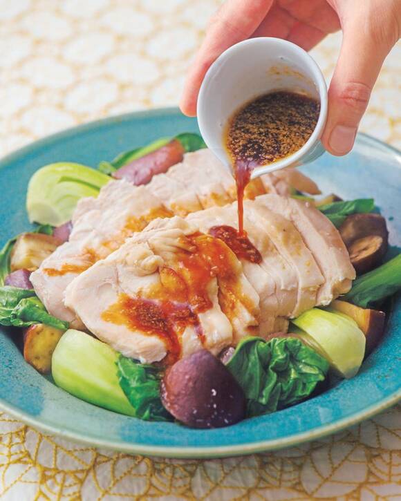 鶏肉とナスの中華風レンジ蒸し