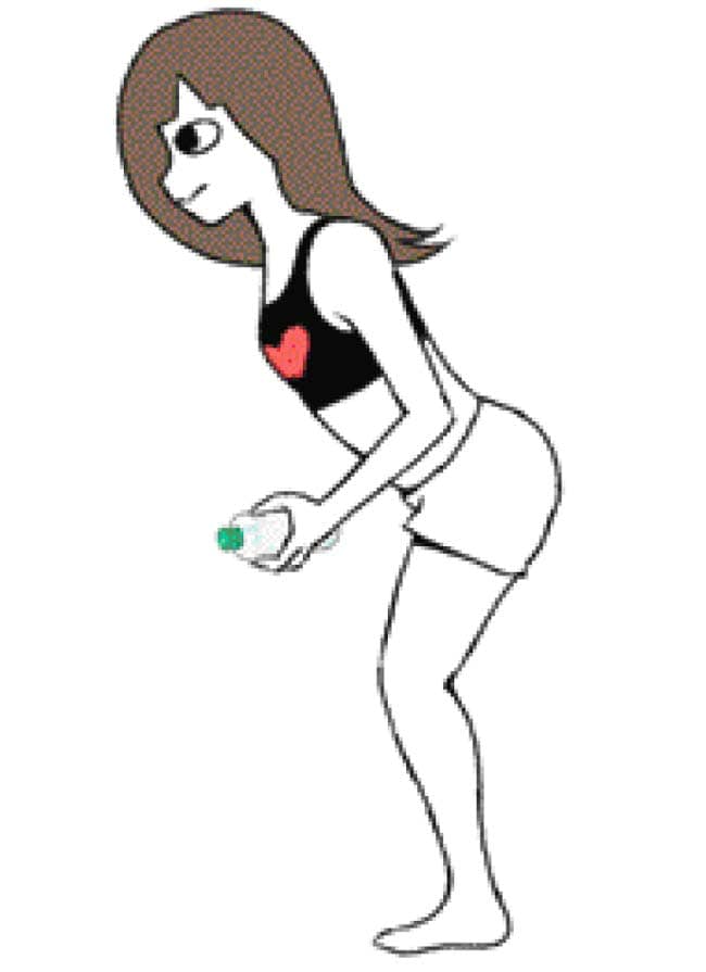 イラストペットボトルをおなかの前に