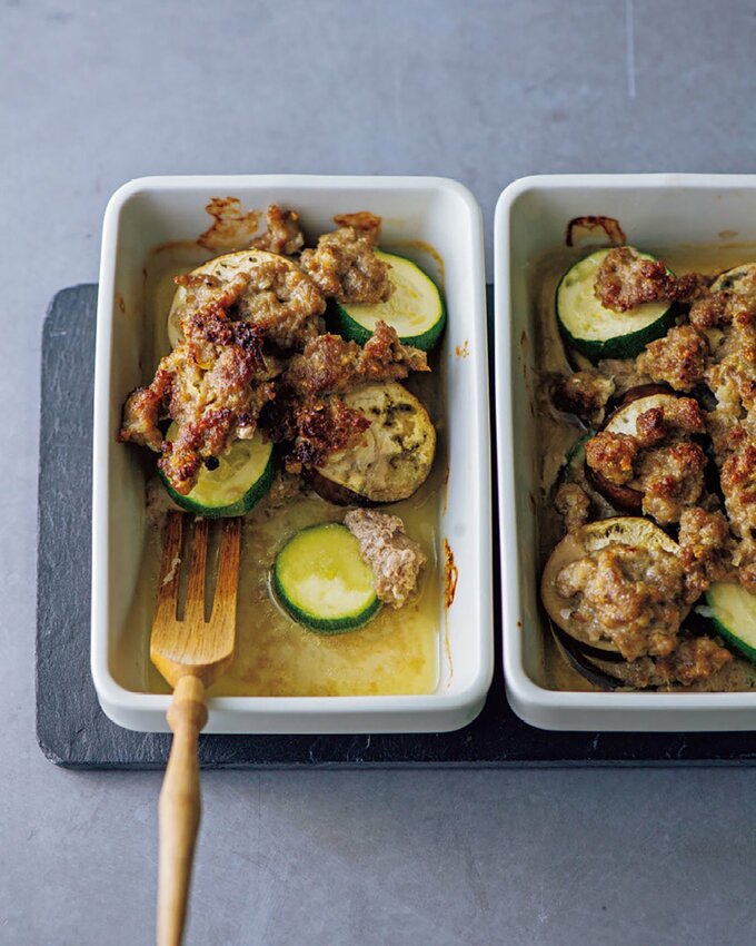 ひき肉とナスのガーリックチーズ焼き