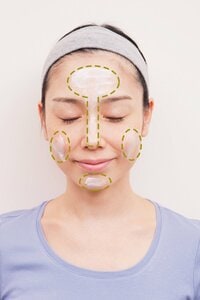 顔の5か所に広げながらのせる