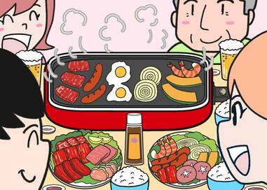 家族でホットプレート焼き肉…なにかが違う？5つ見つけたらエラい間違い探し