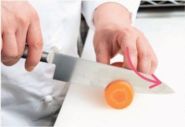 包丁の刃先から中央手前までが、もっともよく切れるストライクゾーン。