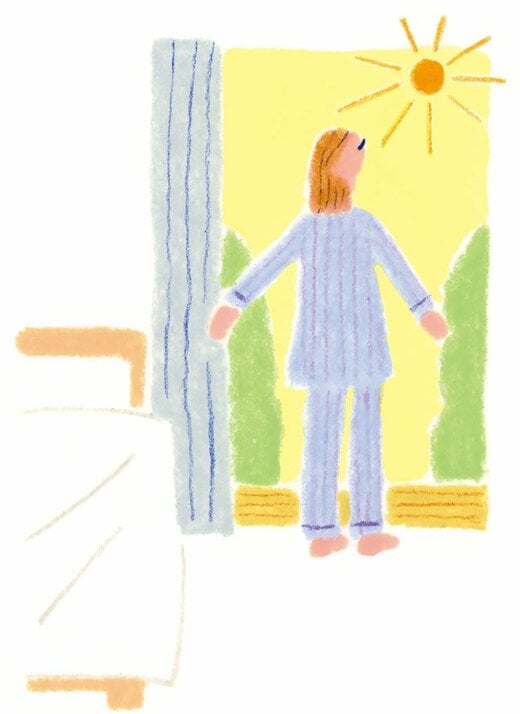 起きてすぐに朝日を浴びるイラスト