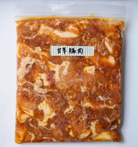 保存袋に甘辛豚肉