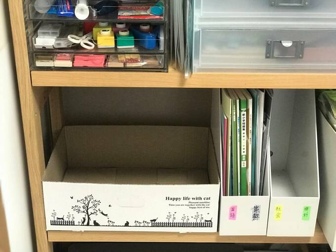 学校から戻ってくる、使い終わったプリントなどの置き場