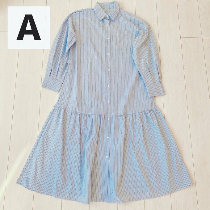 A:ギャザー切り替えシャツワンピース(2990円)
