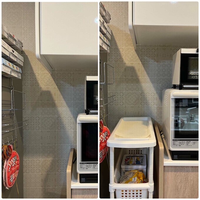 つり戸棚とカウンターのすき間