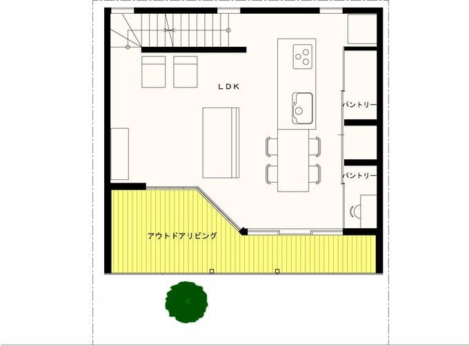 アウトドアリビングのある2階の平面図