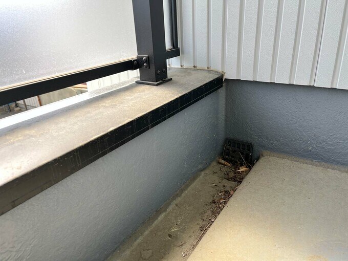 枯葉やごみが端にたまる