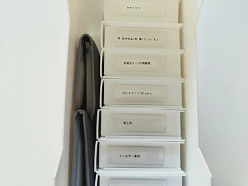 ダイソーのラベルホルダーで収納が一目瞭然。差し替えも簡単！