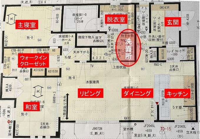 洗面台を中心にした間取り