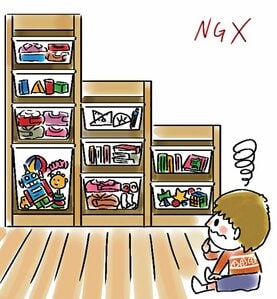 リビングに置くオモチャと勉強道具は別々の収納家具に