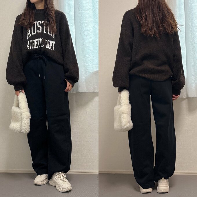 ロゴニット大人カジュアルコーデ