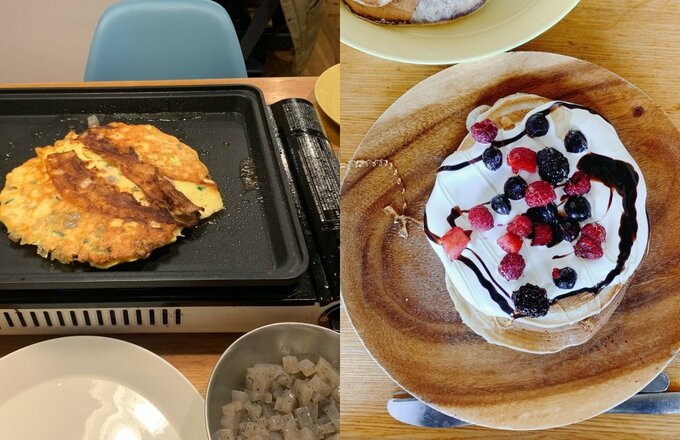 お好み焼きとパンケーキ