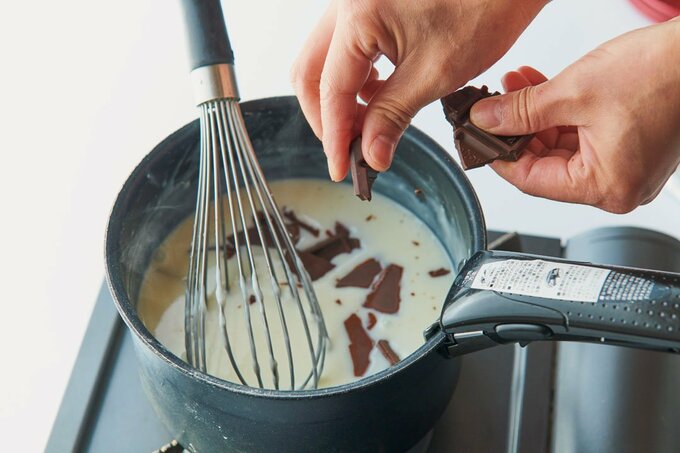 チョコレートを割り入れる