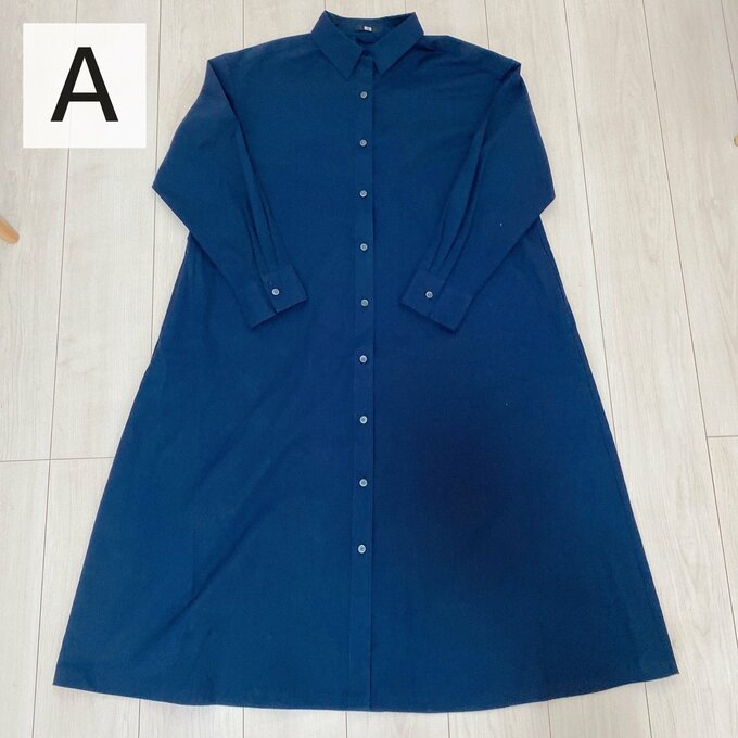 A：コットンAラインシャツワンピース（3990円）