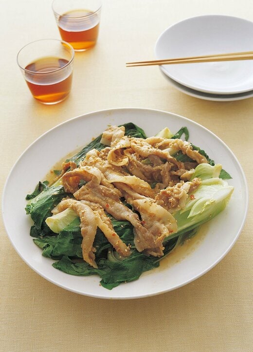 チンゲンサイの豚肉のせ蒸し